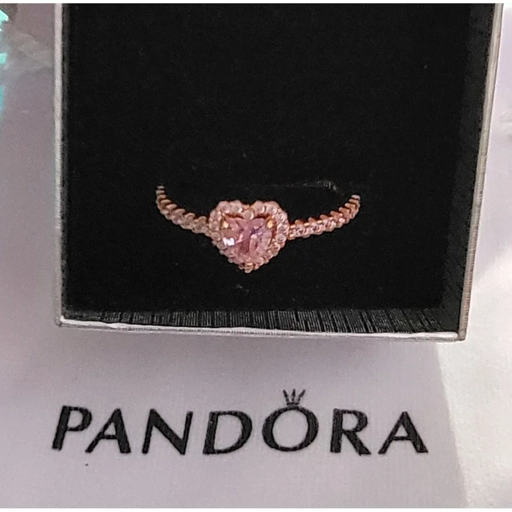Pandora Sparkling Pink Heart Ring Rose Gold Plated Cubic‎ Zirconia 188421C04